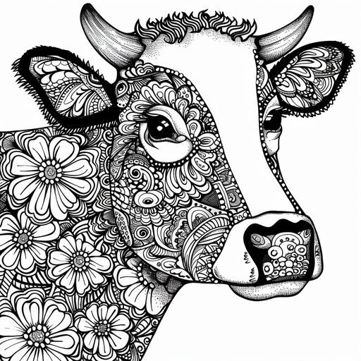 Highly detailed cow zentangle pattern. Coloring page