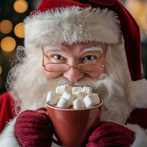 Santa Claus enjoys a hot cocoa break