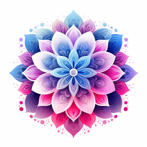 Pink and blue mandala flower with white center circle