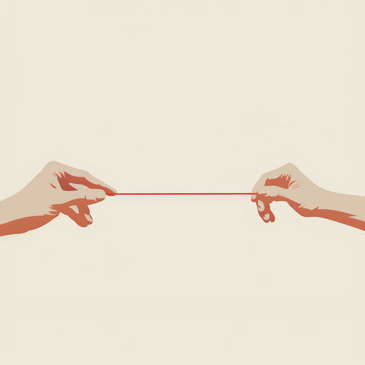 Red string of fate connecting two finger tips