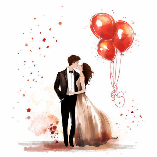 Happy anniversary clipart in the style of Chiaroscuro Art, on a white background