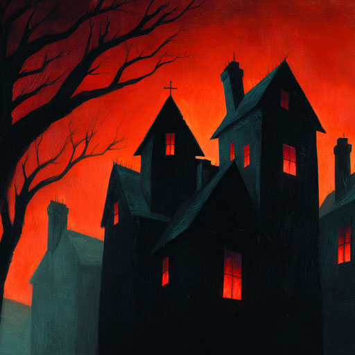 Dark silhouette of a haunted and abandoned house