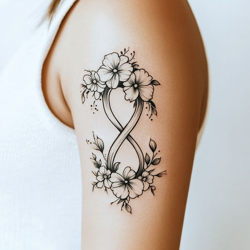 Delicate upper arm tattoo for women with infinity symbol
