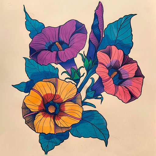 Retro pop art sketch of bright vine tattoo
