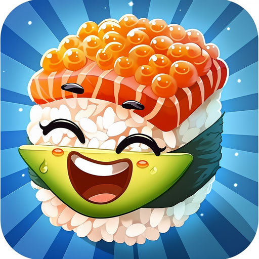 Cute cartoon sushi roll with orange salmon and white rice