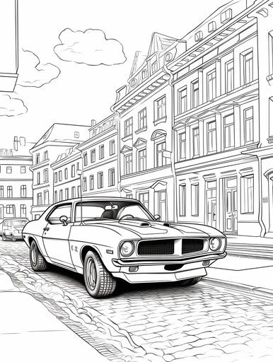An old muscle car for coloring in the style of Artur Skijali-Weiss