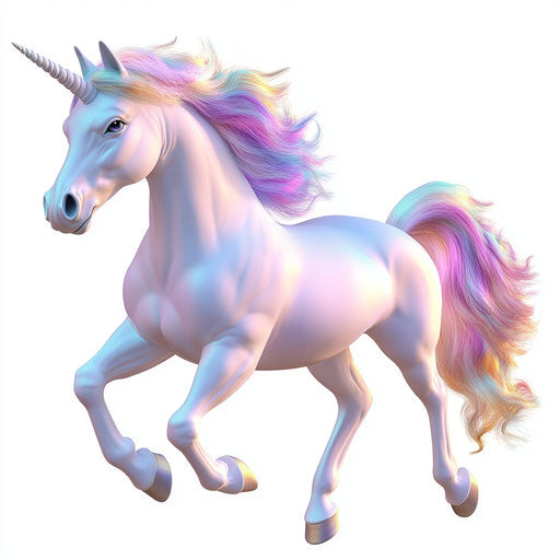3D unicorn on flat white background, isolated clipart