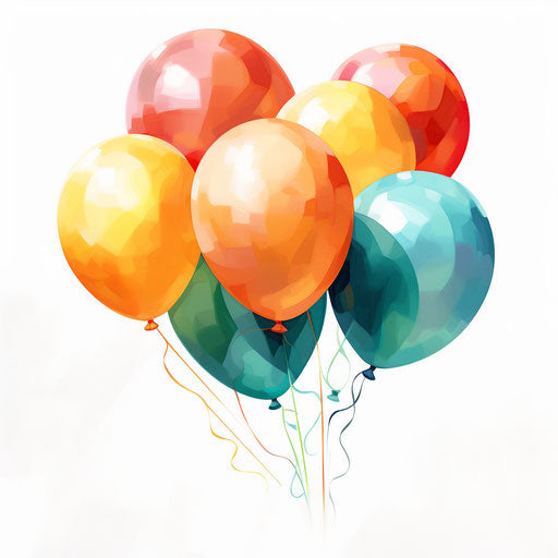 Birthday balloons in Oil painting style on white background
