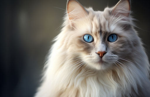 Long-haired Asian cat looking at the camera