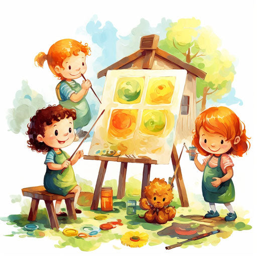 Kindergarten clipart in the style of Oil painting, on a white background