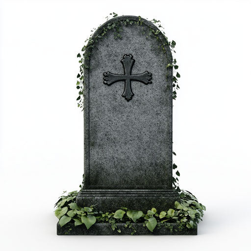 3D gravestone with photo realistic style on flat white background