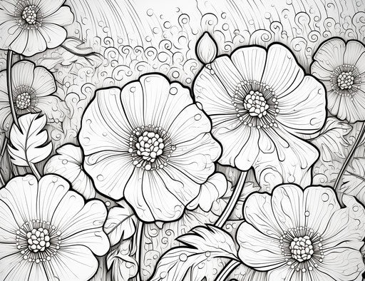 Coloring pages of flowers for kids in the rain