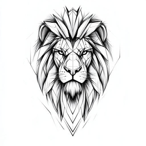 Geometric lion tattoo on male neck white background