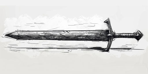 Wood and black sword, clean sharp inking style, detailed cross-hatching