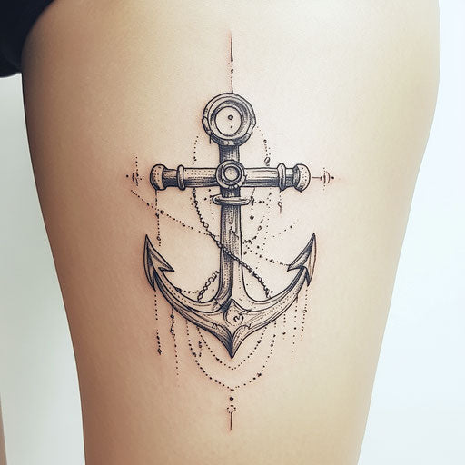 Minimalist inner thigh tattoo sketch