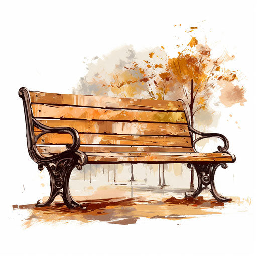 Bench clipart in the style of Oil painting, on white background