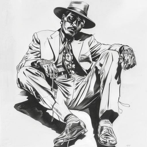 Tattoo sketch of a Chicano art pachuco with classic and stylish zoot suit