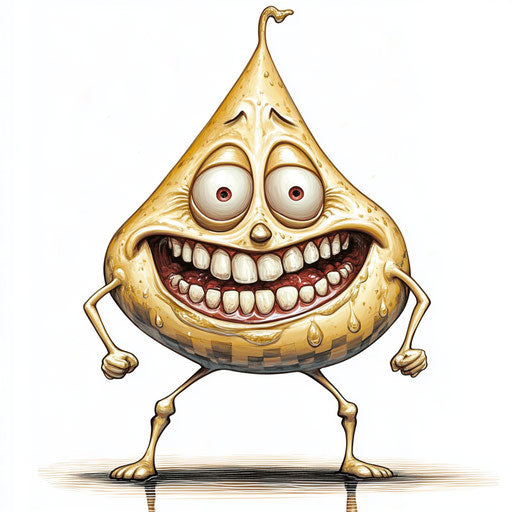 Humorous caricature of a water drop with human characteristics