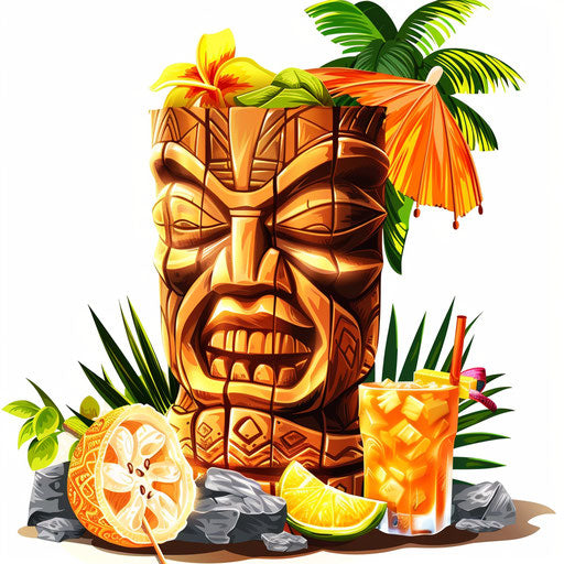Luau clipart with photo realistic style on a flat random background