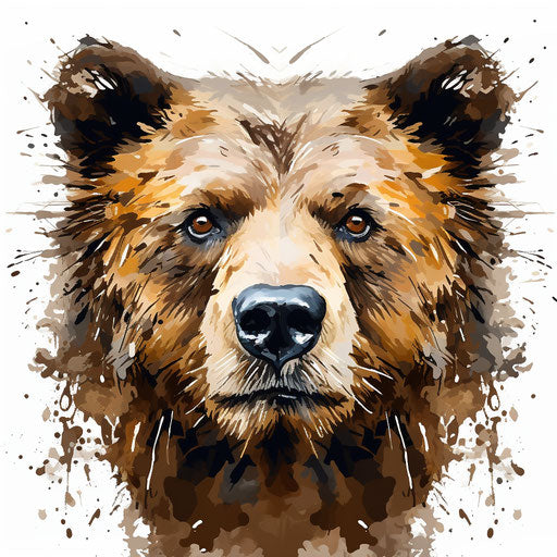 Bear face clipart in the style of Oil painting