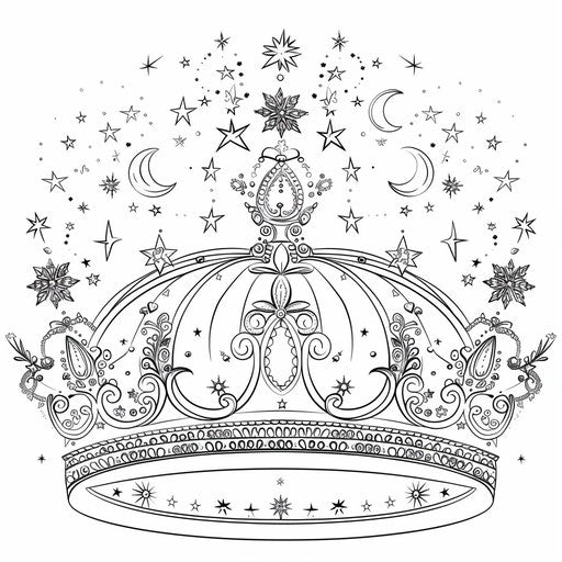 Fairytale crown with stars, moons, and magical elements