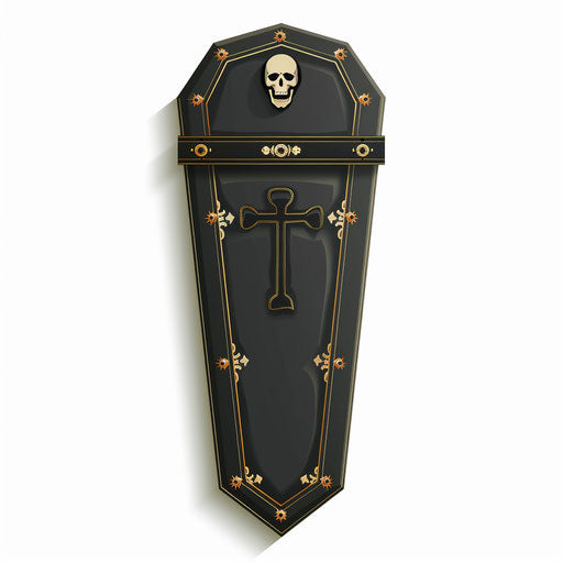Realistic coffin illustration on flat white background