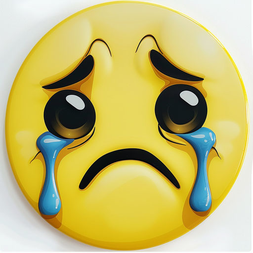 Sad yellow emoji crying tears with open lips and closed eyes