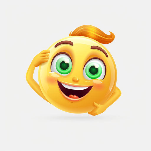 Smiling girl emoji with green eyes on a clear background