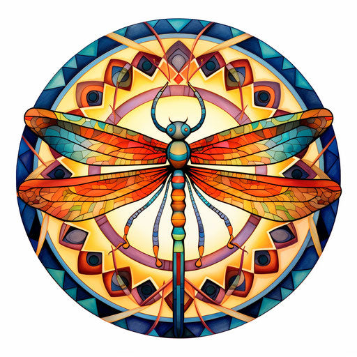 Colorful dragonfly design with Indian inlay on white background
