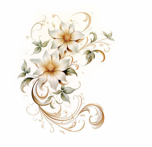 Tattoo design of beautiful flowers and vines, light silver style