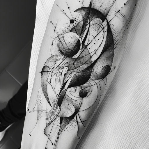 Flat contemporary tattoo sketch of an abstract art piece using varied dot sizes