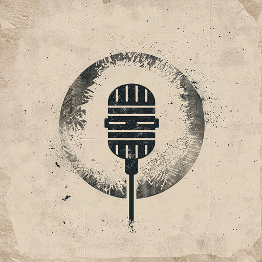 Sophisticated podcast logo with muted palette and textured background