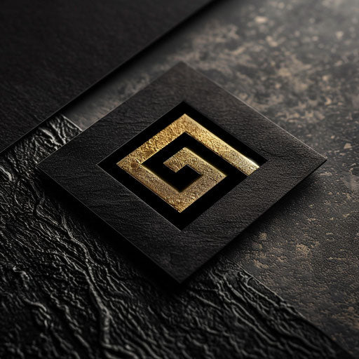 Boutique logo in black and gold with a minimalist background