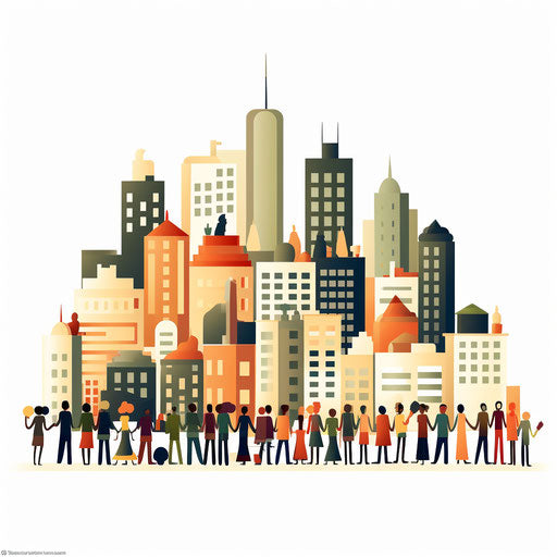 Community clipart in the style of Chiaroscuro Art, on white background