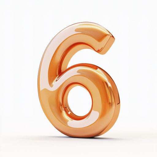 3D number 6 in photo realistic style on flat white background