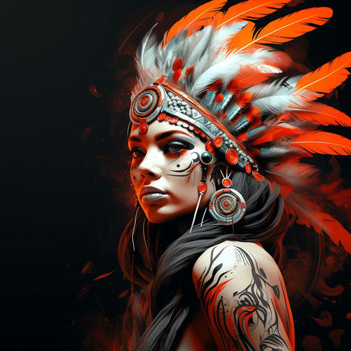 Indian tattoo with girl and feather on head