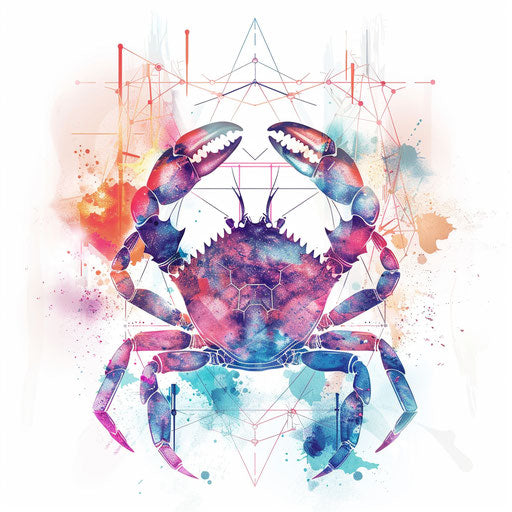Cancer zodiac tattoo with geometric shapes and pastel colors