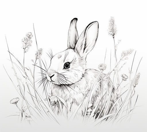 Drawing of a rabbit with grass on its back