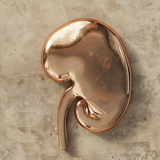 Kidney clipart in photorealistic style with flat random background, metallic sheen and realistic textures