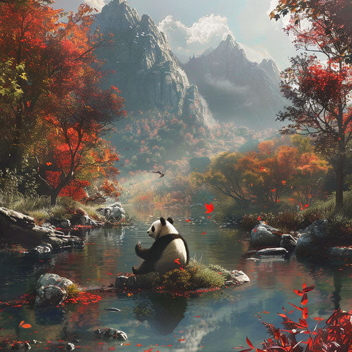 Autumnal meditation by crystal stream in nature