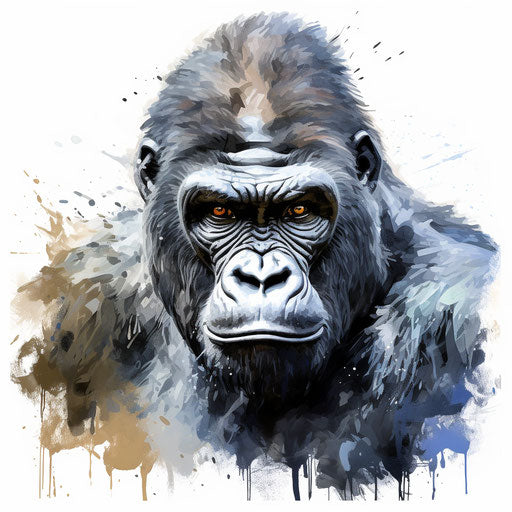 Gorilla clipart in the style of an oil painting, on white background