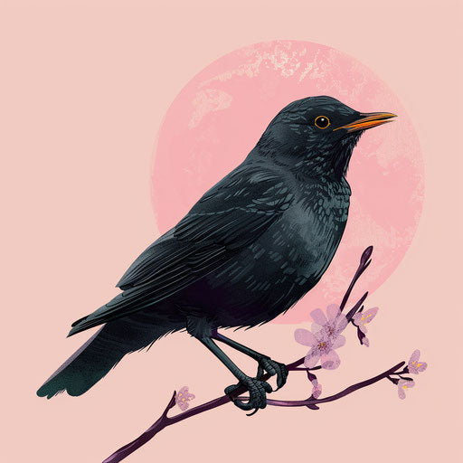 Flat tattoo sketch of a blackbird perched on a branch