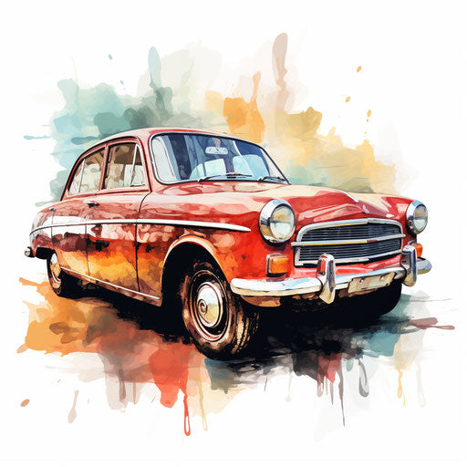Car clipart in the style of oil painting, on a white background