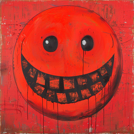 Red circle with big smile in intriguingly taboo, irreverent style