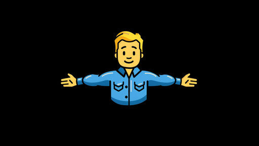 Yellowhaired man in blue shirt with hands spread out