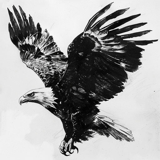 Black and grey tattoo design of a majestic eagle in flight