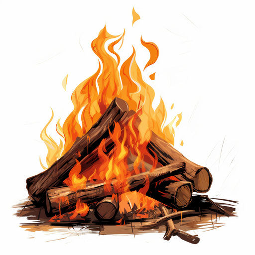 Campfire clipart in the style of Chiaroscuro Art, on a white background