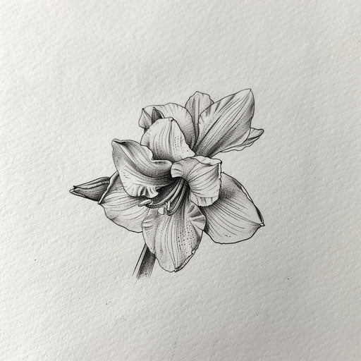 Detailed sketch of a narcissus flower tattoo in black and white