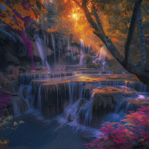 Sticky Waterfall, Thailand, at sunrise with vibrant colors