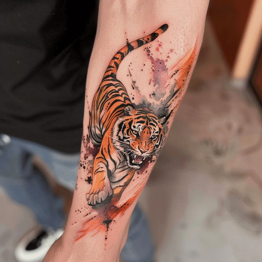 Korean tiger tattoo in dynamic colors